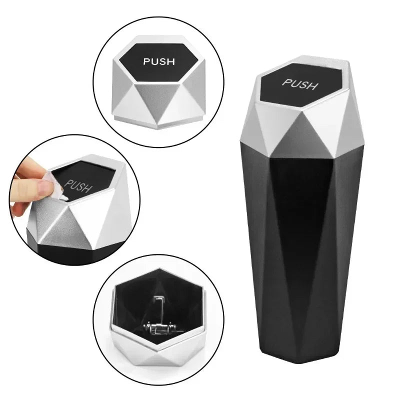 Mini Car Trash Can Portable Dustbin with Lid Leak-proof Auto Trash Bin for Automotive Home Bedroom Office Garbage Storage Box